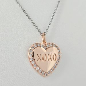 Rose Gold Heart Necklace, XOXO, Charmed Aroma Valentines Collection